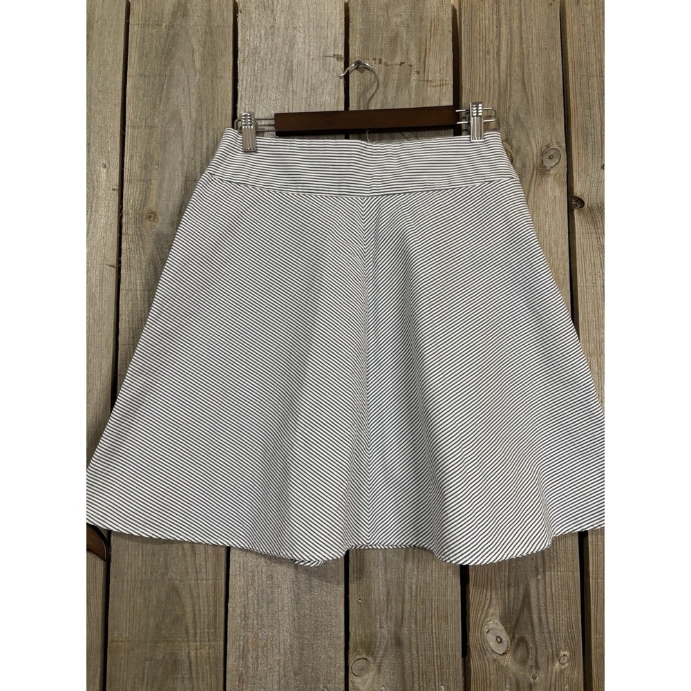 Ann Taylor Petite 4P Navy White Striped A Line Flare Skirt Cotton Lined Size Zip